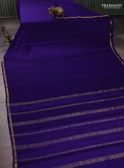 Pure mysore silk saree violet with plain body and small zari woven border