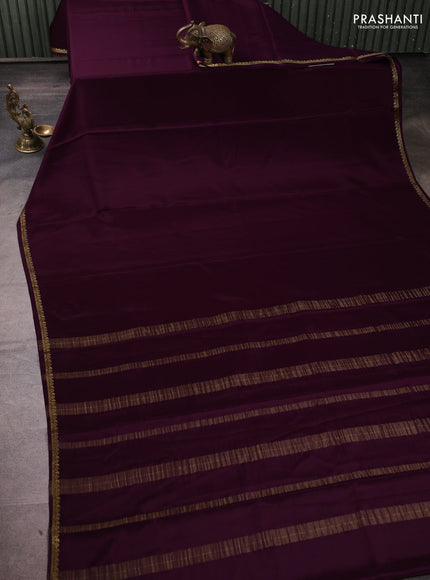 Pure mysore silk saree deep wine with plain body and small zari woven border