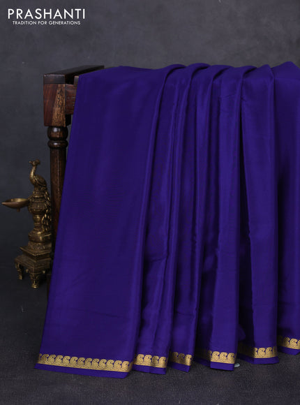 Pure mysore silk saree navy blue with plain body and small zari woven border