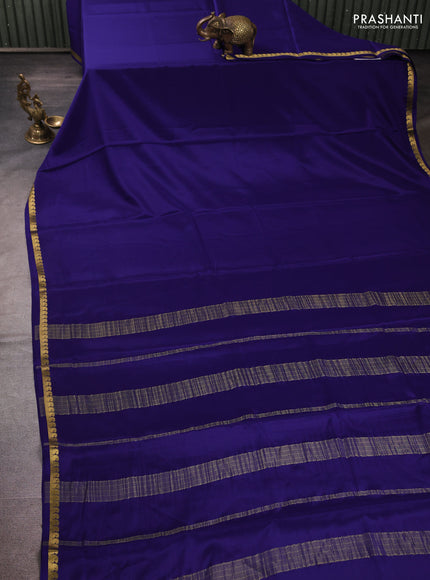 Pure mysore silk saree navy blue with plain body and small zari woven border