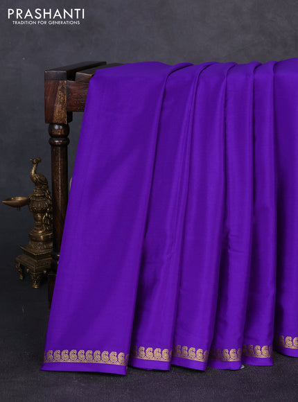 Pure mysore silk saree violet with plain body and small zari woven border