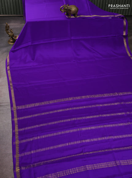 Pure mysore silk saree violet with plain body and small zari woven border