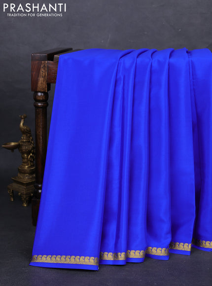 Pure mysore silk saree royal blue with plain body and small zari woven border