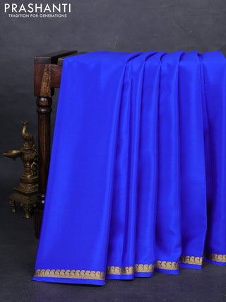 Pure mysore silk saree royal blue with plain body and small zari woven border