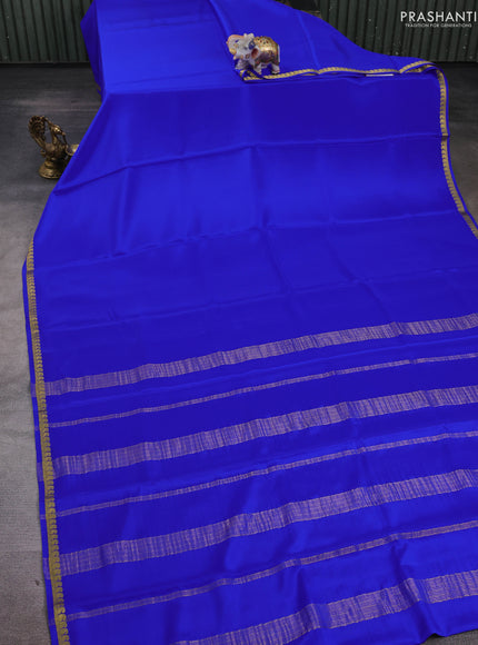 Pure mysore silk saree royal blue with plain body and small zari woven border