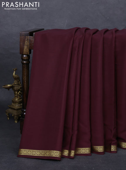 Pure mysore silk saree coffee brown with plain body and small zari woven border