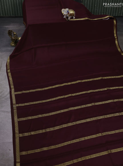 Pure mysore silk saree coffee brown with plain body and small zari woven border