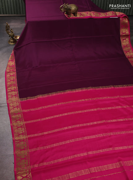 Pure mysore silk saree wine shade and pink with plain body and zari woven border