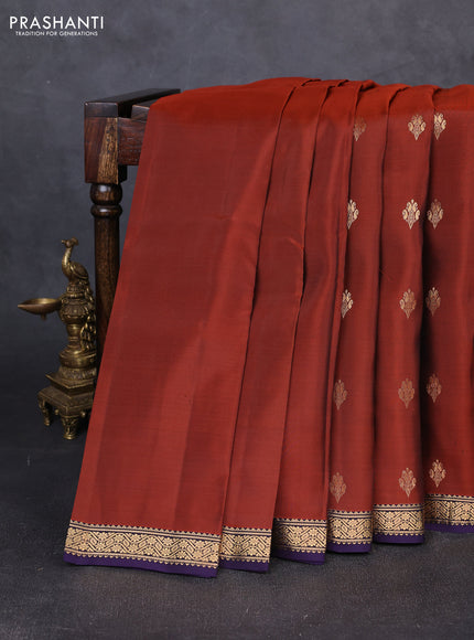 Kanchipuram silk saree maroon shade and deep violet with zari woven buttas and small zari woven border