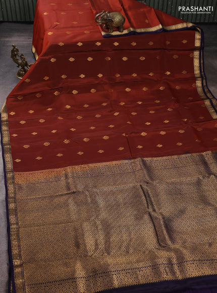 Kanchipuram silk saree maroon shade and deep violet with zari woven buttas and small zari woven border