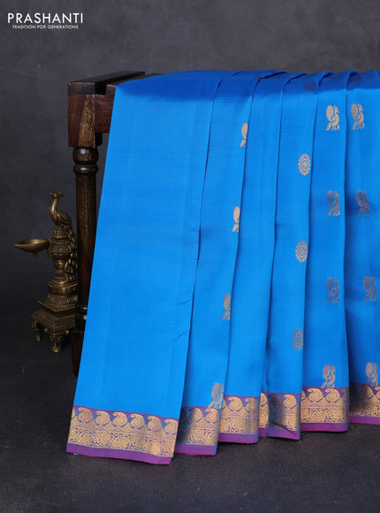 Kanchipuram silk saree cs blue and dual shade pink with zari woven buttas and small zari woven border