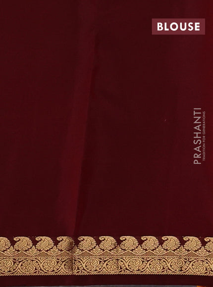 Kanchipuram silk saree sunset orange and maroon with zari woven buttas and small zari woven border