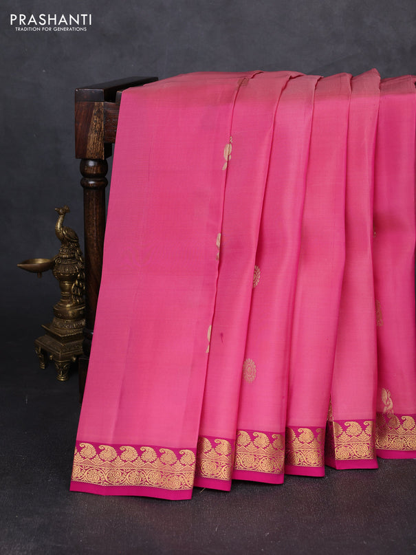 Kanchipuram silk saree mauve pink and pink with zari woven buttas and small zari woven border