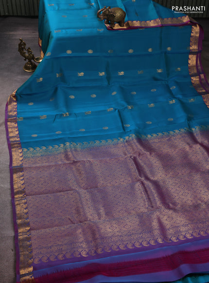 Kanchipuram silk saree teal green and dual shade pink with zari woven buttas and small zari woven border