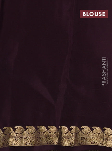 Kanchipuram silk saree pastel blue and brown with zari woven buttas and small zari woven border