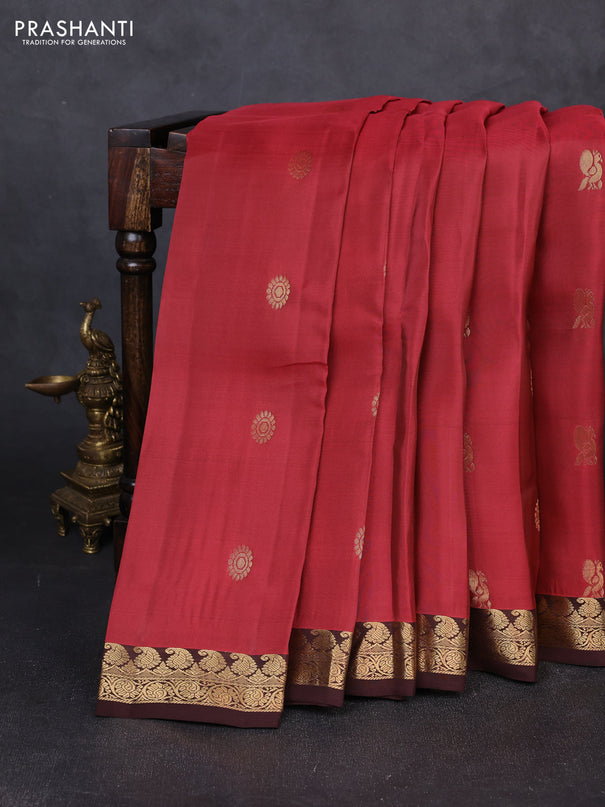 Kanchipuram silk saree maroon and brown with zari woven buttas and small zari woven border