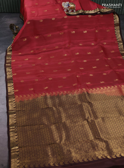 Kanchipuram silk saree maroon and brown with zari woven buttas and small zari woven border