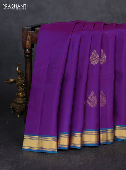 Kanchipuram silk saree purple and peacock blue with zari woven buttas and rich zari woven border