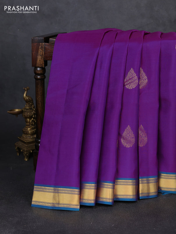 Kanchipuram silk saree purple and peacock blue with zari woven buttas and rich zari woven border