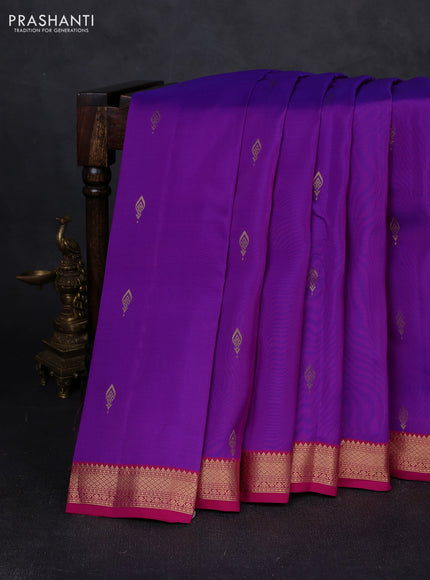 Kanchipuram silk saree purple and pink with zari woven buttas and small zari woven border