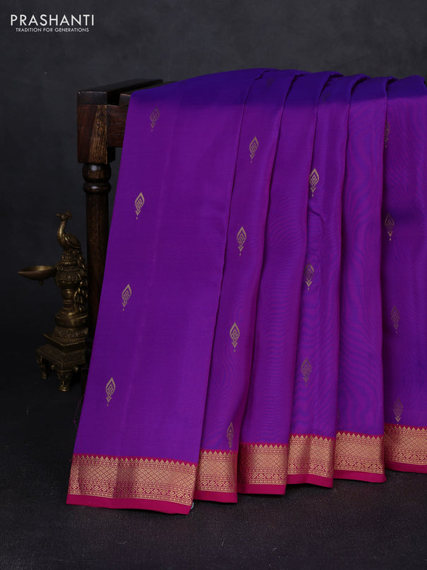 Kanchipuram silk saree purple and pink with zari woven buttas and small zari woven border