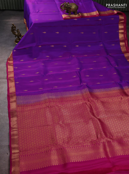 Kanchipuram silk saree purple and pink with zari woven buttas and small zari woven border