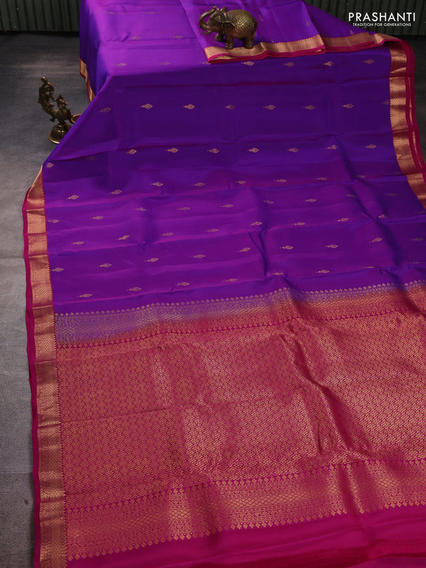 Kanchipuram silk saree purple and pink with zari woven buttas and small zari woven border