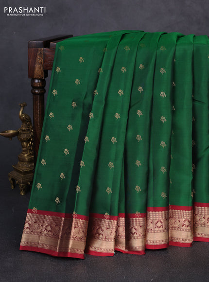 Kanchipuram silk saree green and maroon with allover zari woven buttas and rich zari woven border