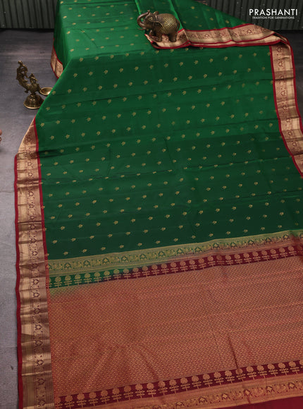 Kanchipuram silk saree green and maroon with allover zari woven buttas and rich zari woven border