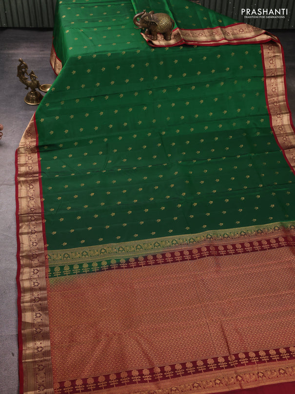 Kanchipuram silk saree green and maroon with allover zari woven buttas and rich zari woven border