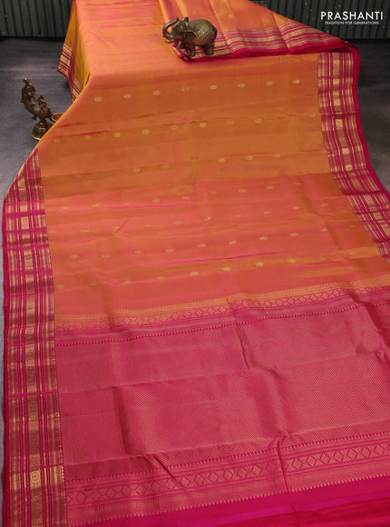Kanchipuram silk saree sunset orange and pink with allover zari woven buttas and zari woven border