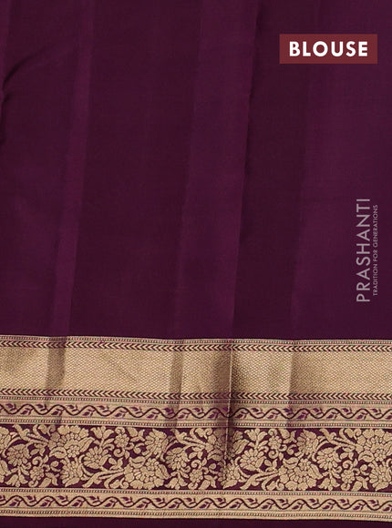 Kanchipuram silk saree teal green and wine shade with allover zari woven buttas and rich zari woven border