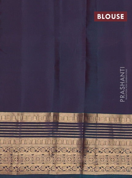 Kanchipuram silk saree tomato pink and dual shade of teal green with allover zari woven buttas and zari woven border
