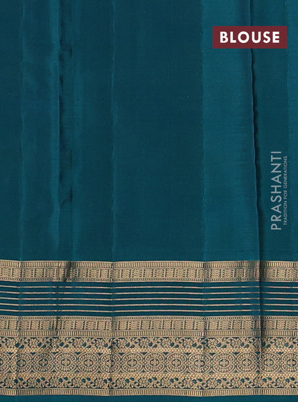 Kanchipuram silk saree navy blue and teal green with allover zari woven buttas and zari woven border