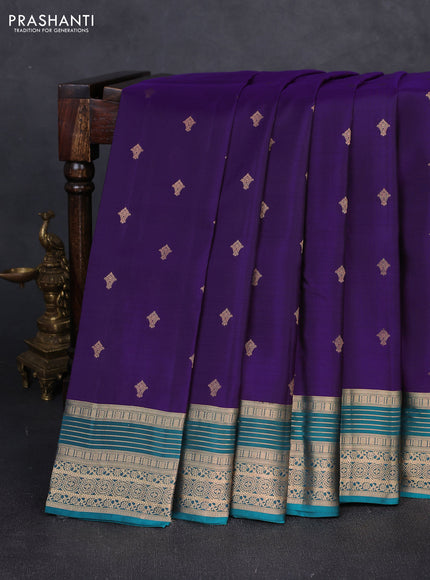 Kanchipuram silk saree purple and teal green with allover zari woven buttas and zari woven border