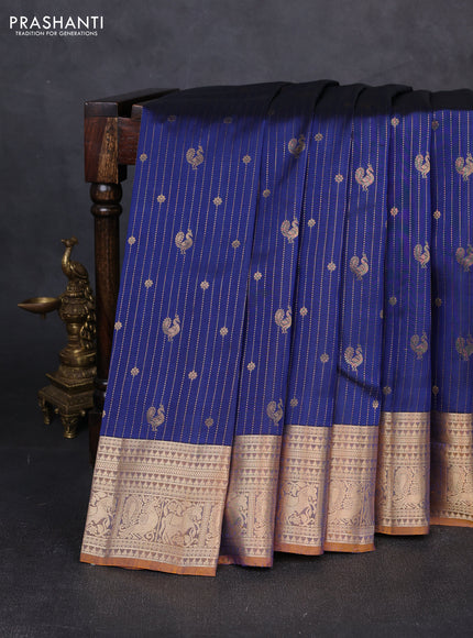 Kanchipuram silk saree navy blue and mustard shade with allover zari weaves & buttas and zari woven border