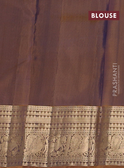 Kanchipuram silk saree navy blue and mustard shade with allover zari weaves & buttas and zari woven border