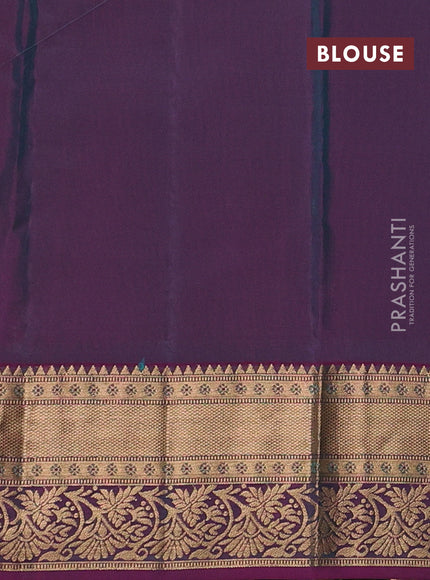 Kanchipuram silk saree teal green and dual shade of pink with allover zari woven buttas and rich zari woven border