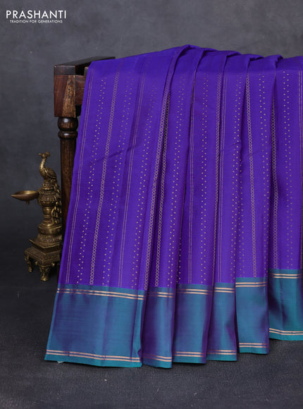 Kanchipuram silk saree violet and peacock green with allover zari weaves and rettapet zari woven border