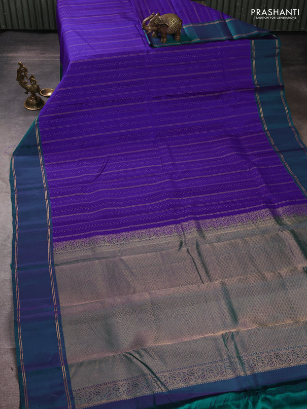 Kanchipuram silk saree violet and peacock green with allover zari weaves and rettapet zari woven border