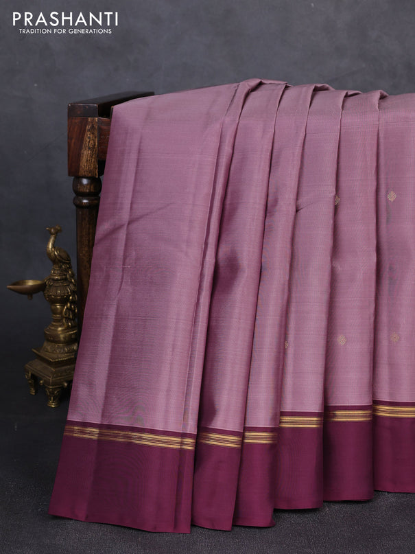 Kanchipuram silk saree rosy borwn and wine shade with zari woven buttas and zari woven simple border