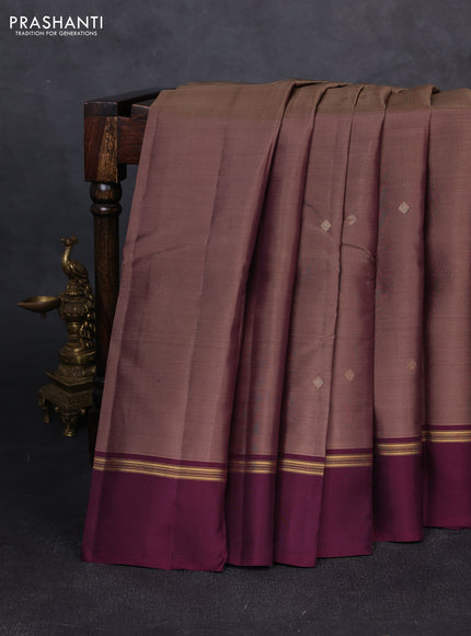 Kanchipuram silk saree brown shade and wine shade with zari woven buttas and zari woven simple border