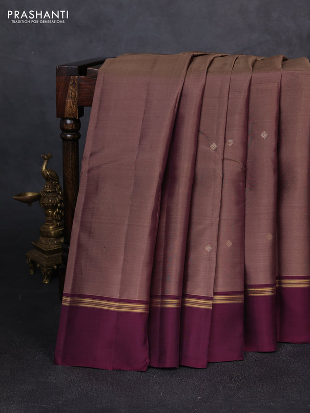 Kanchipuram silk saree brown shade and wine shade with zari woven buttas and zari woven simple border