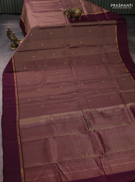 Kanchipuram silk saree brown shade and wine shade with zari woven buttas and zari woven simple border