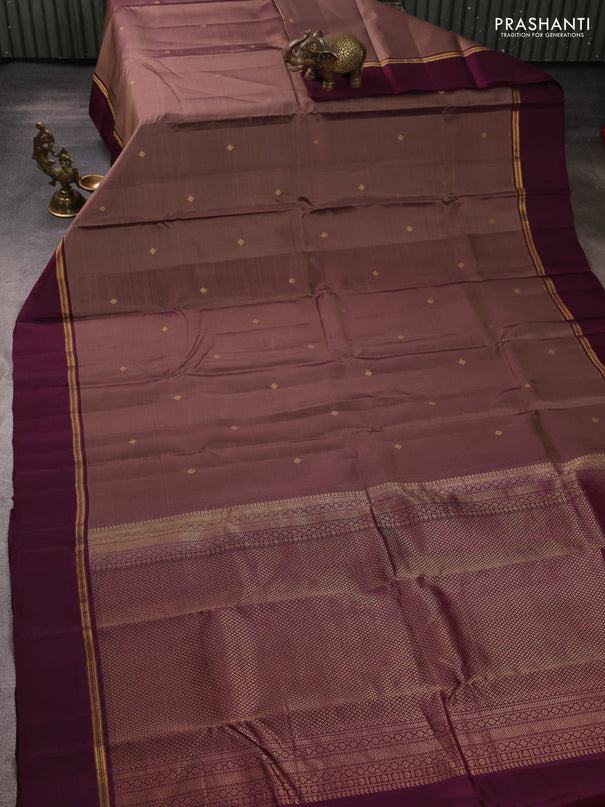 Kanchipuram silk saree brown shade and wine shade with zari woven buttas and zari woven simple border