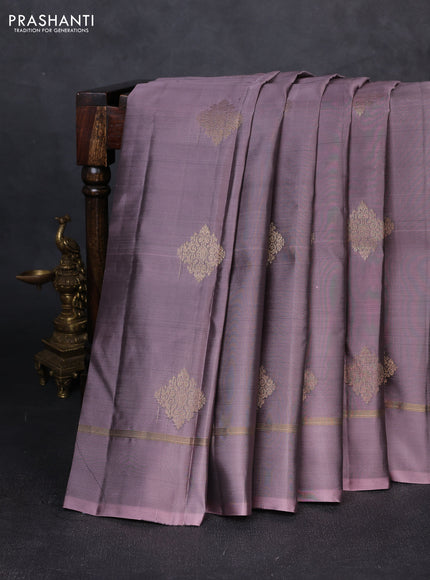 Kanchipuram silk saree rosy brown and green with zari woven buttas and simple border