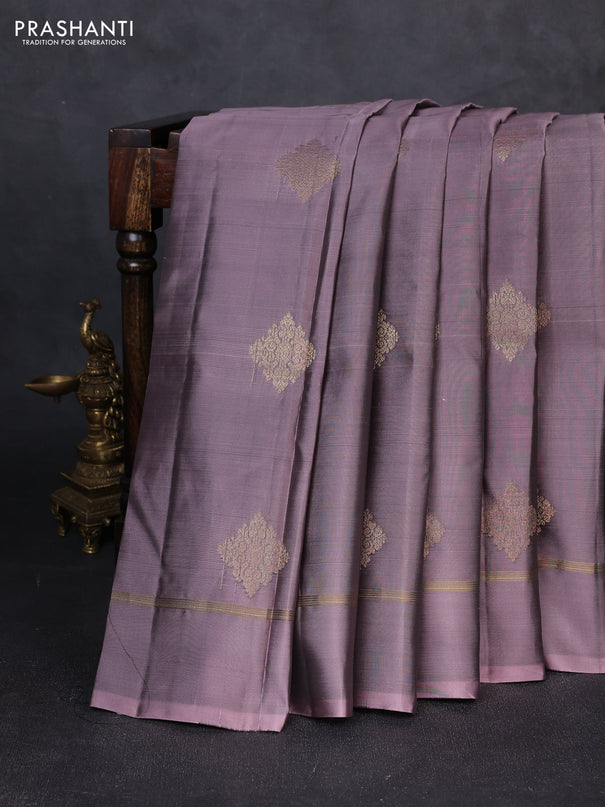 Kanchipuram silk saree rosy brown and green with zari woven buttas and simple border