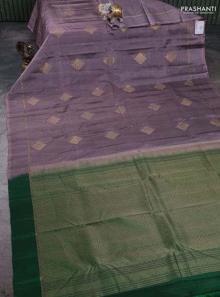 Kanchipuram silk saree rosy brown and green with zari woven buttas and simple border