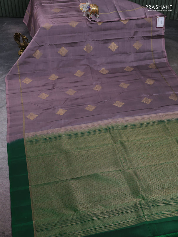 Kanchipuram silk saree rosy brown and green with zari woven buttas and simple border