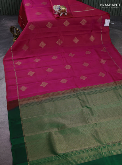Kanchipuram silk saree pink and green with zari woven buttas in borderless style